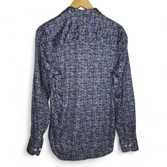 Luchiano Visconti Mens Black Wavy Geo Pattern Long Sleeve Button Down Shirt L - Picture 3 of 13